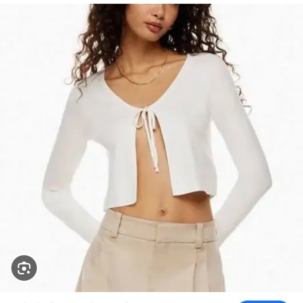 Aritzia Cream Cardigan Sweater with Tie Front and Cropped Fit